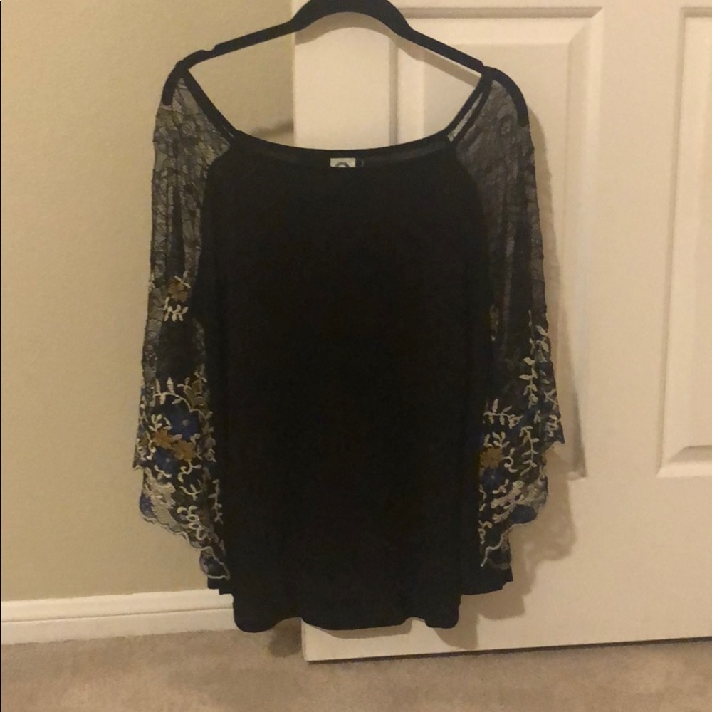 Anthropologie black lace embroidered top
